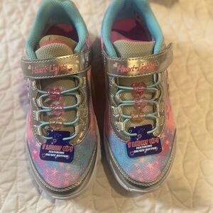 Heart Lights Kids Sneakers - Silver and Pink